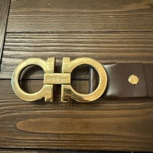 Salvatore Ferragamo Gold and Brown Gancini Belt